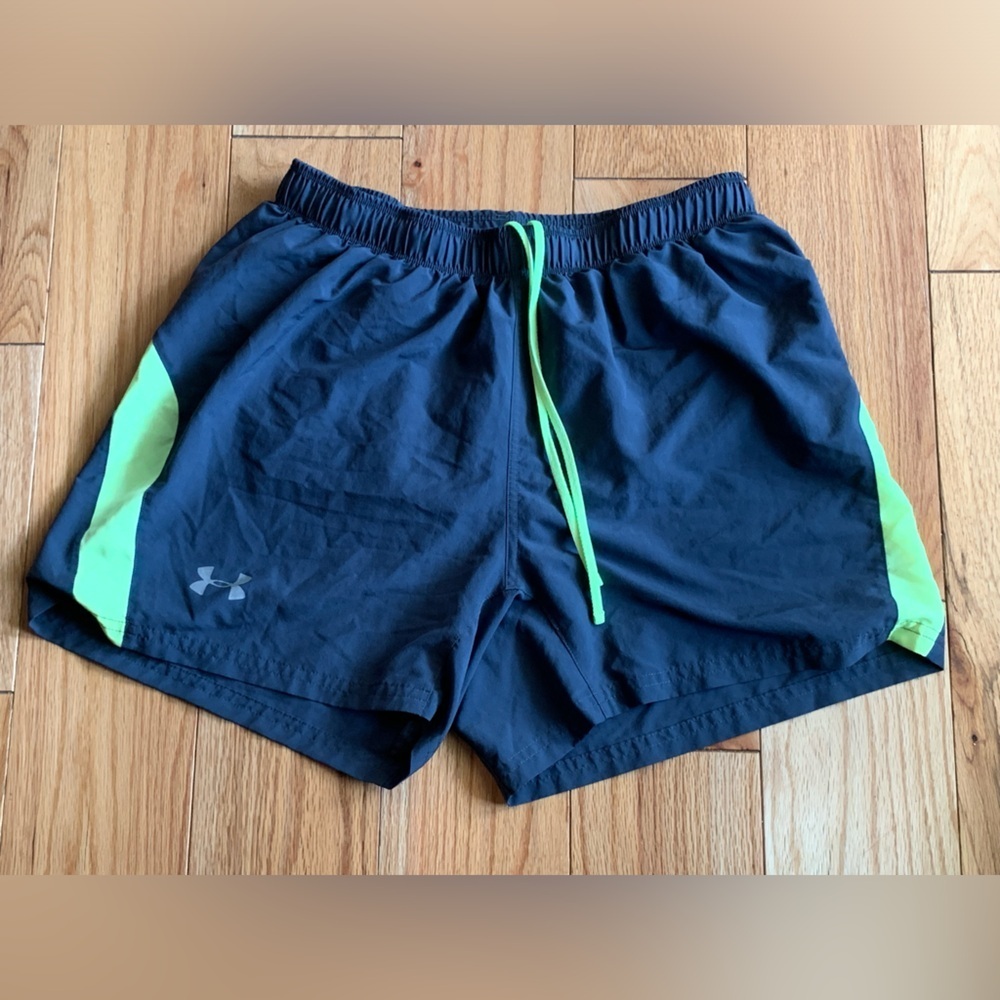 Under Armour Women's Black Athletic Shorts with Neon Green Accents